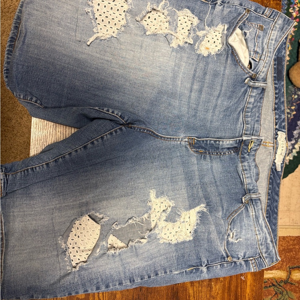 torrid Light Blue Distressed Boyfriend Jeans with Eyelet Patch